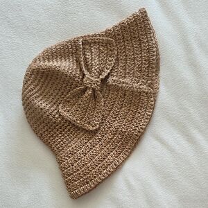 Chic Tan Crochet Hat with Bow
